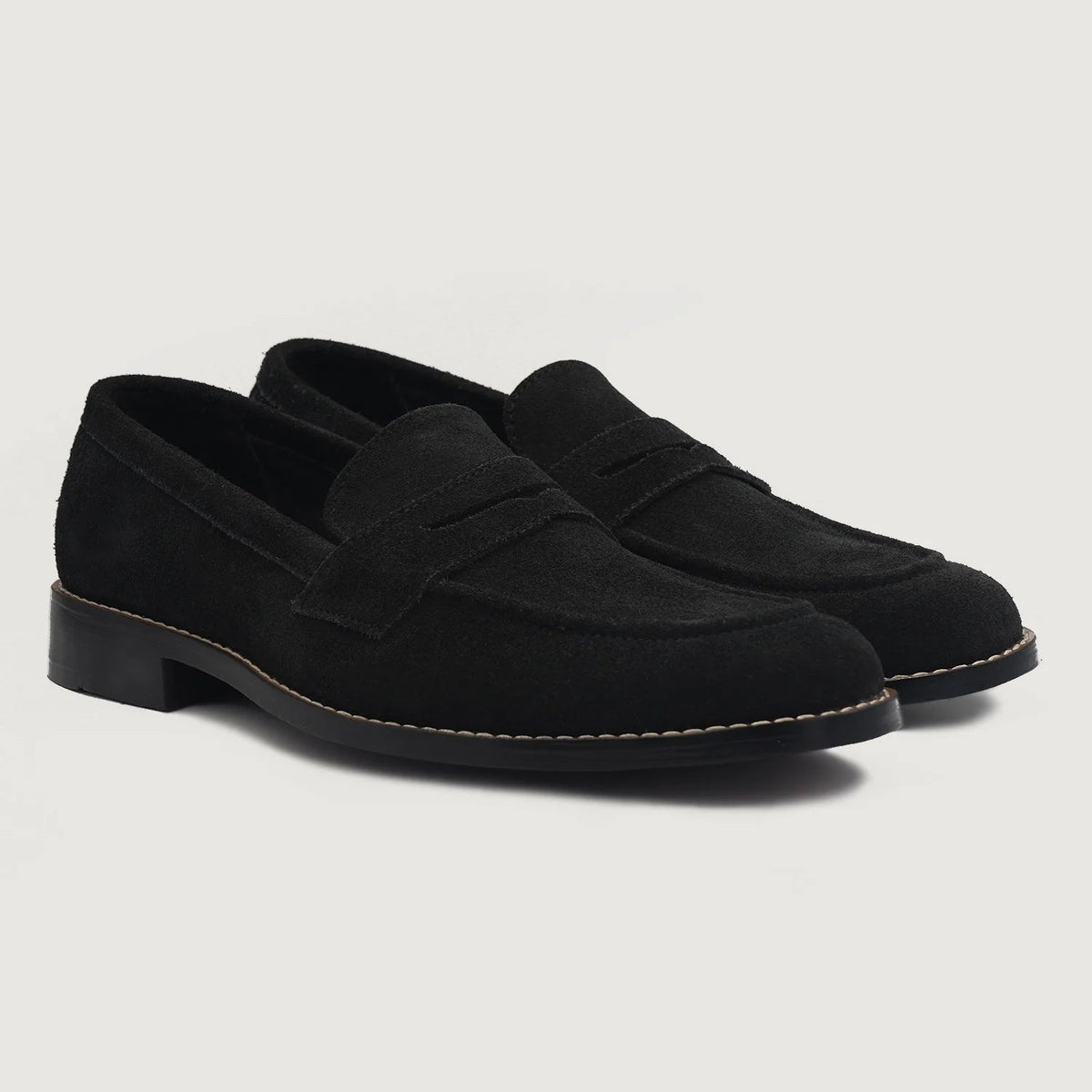 Baxton Black Suede Cowhide Leather Loafers