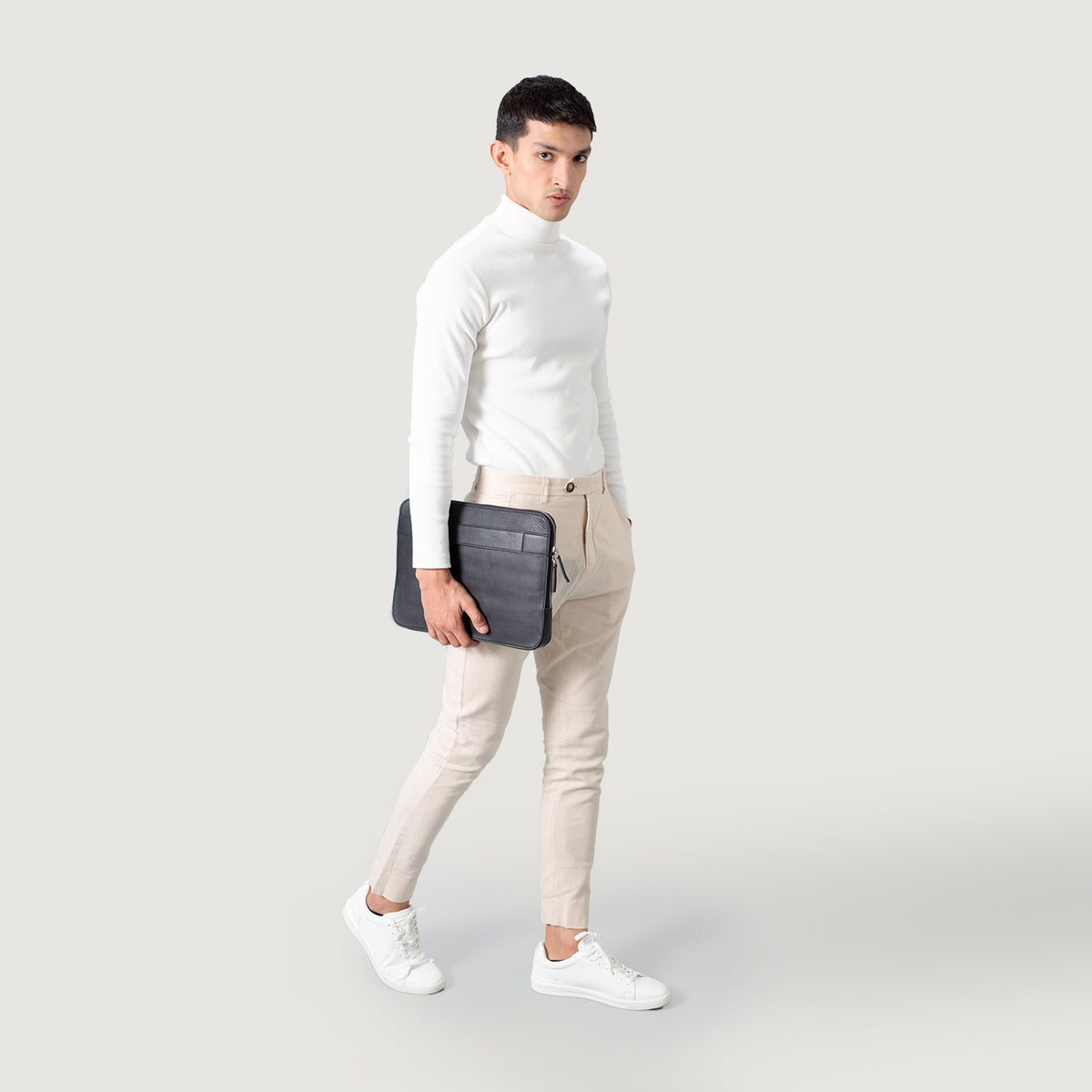 The Baxter Black Cowhide Leather Laptop Sleeve