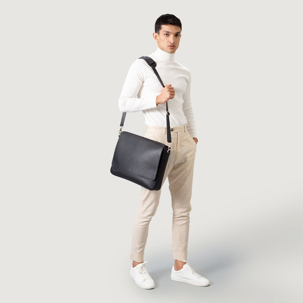 The Carismatico Black Naturally Milled Leather Messenger Bag