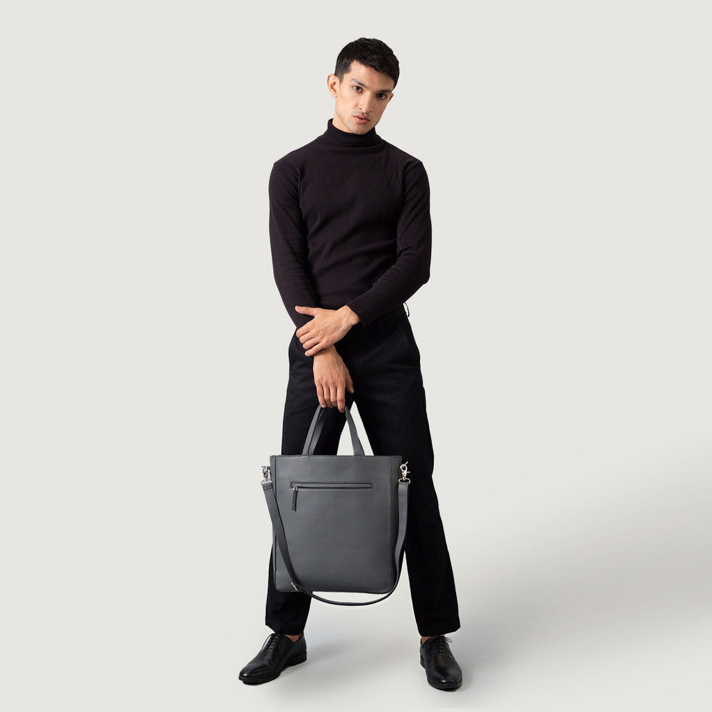 The Poet Grey Milled Leather Tote Bag
