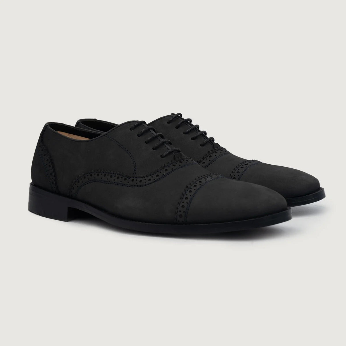 Greyson Black Nubuck Leather Oxford Brogue Shoes