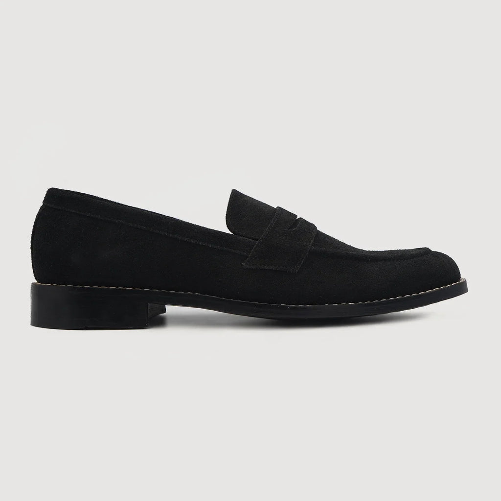 Baxton Black Suede Cowhide Leather Loafers
