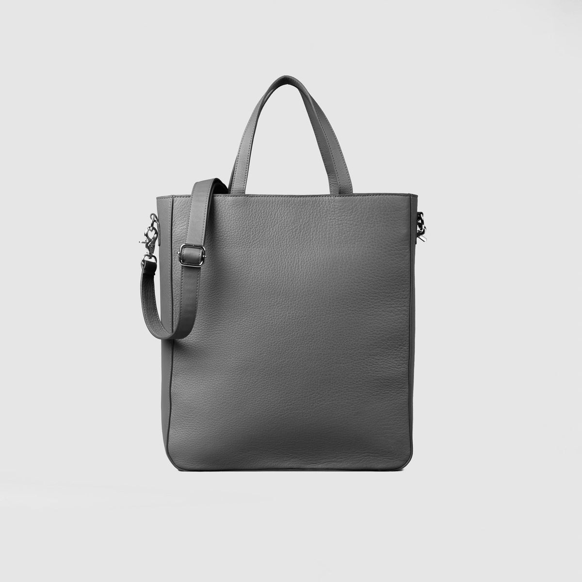 The Poet Grey Milled Leather Tote Bag