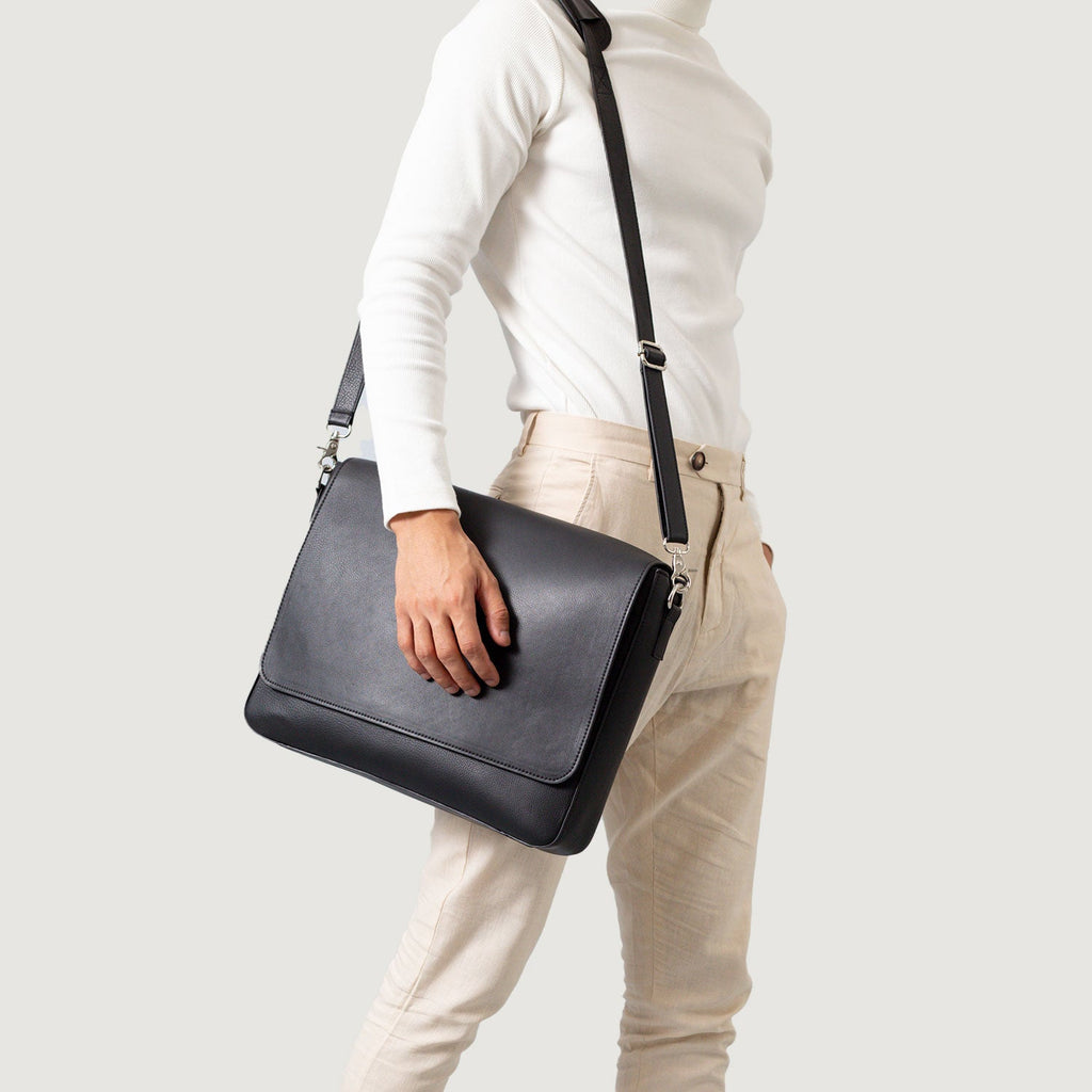 The Carismatico Black Naturally Milled Leather Messenger Bag