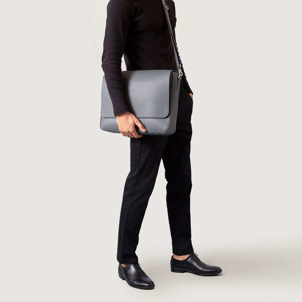 The Carismatico Grey Milled Leather Messenger Bag