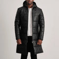 Floyd Hooded Leather Puffer Coat in Black