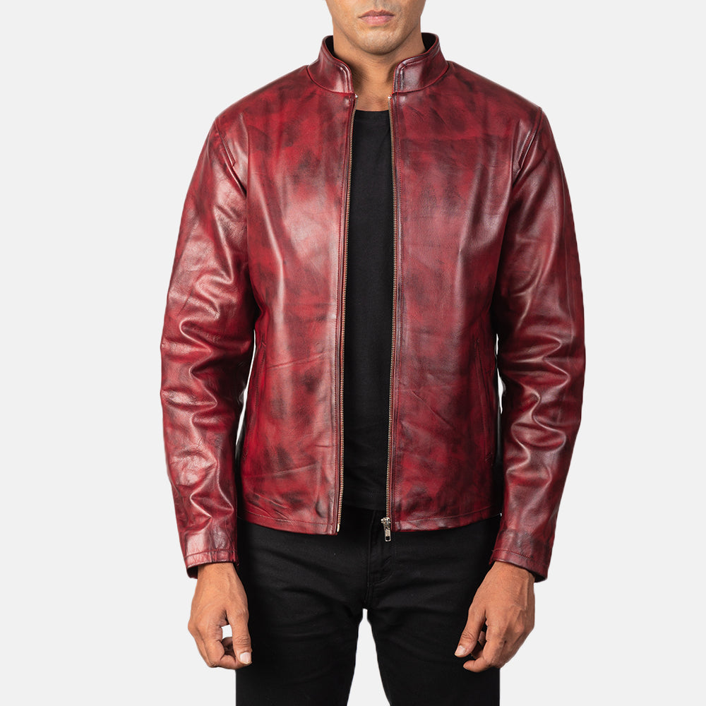 Alex Distressed Burgundy Cowhide Leather Jacket