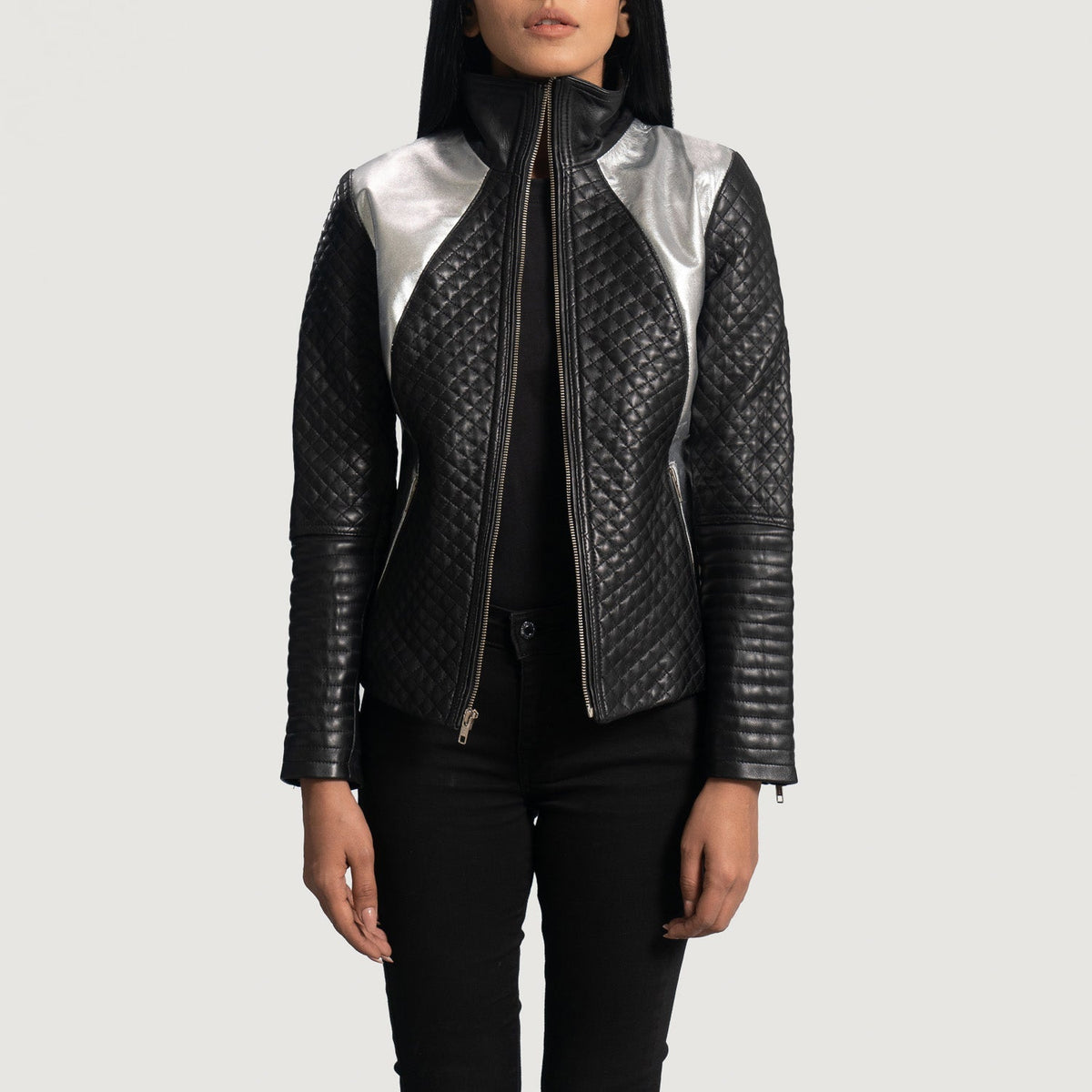 Alia Black Metallic Aniline Sheepskin Moto Jacket
