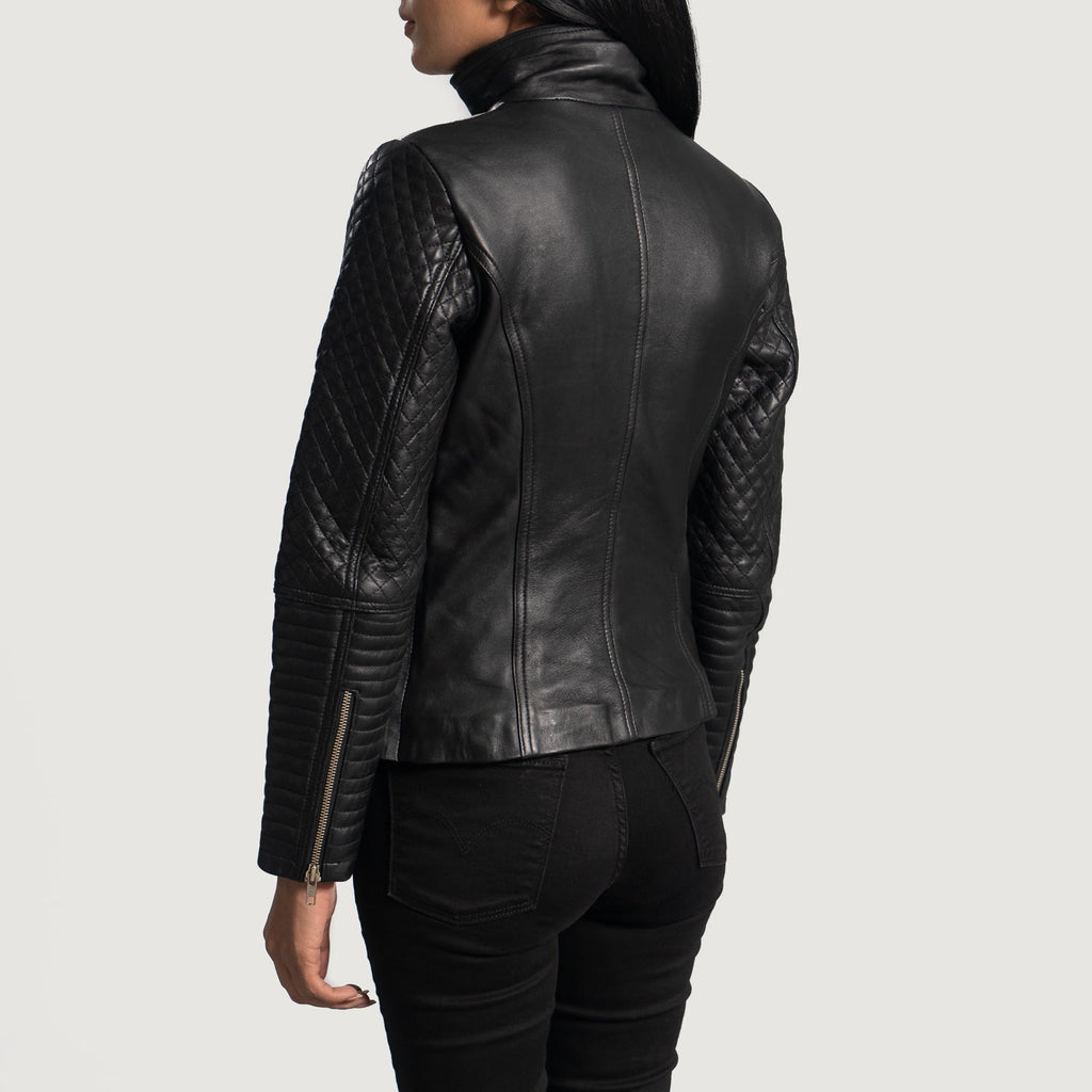 Alia Black Metallic Aniline Sheepskin Moto Jacket