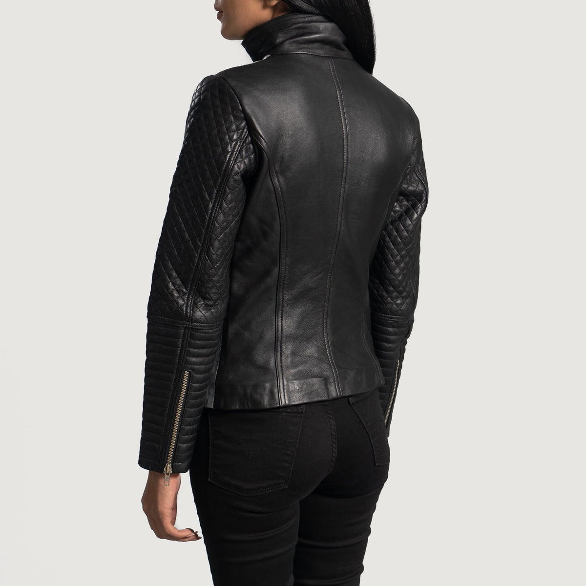 Alia Black Metallic Aniline Sheepskin Moto Jacket