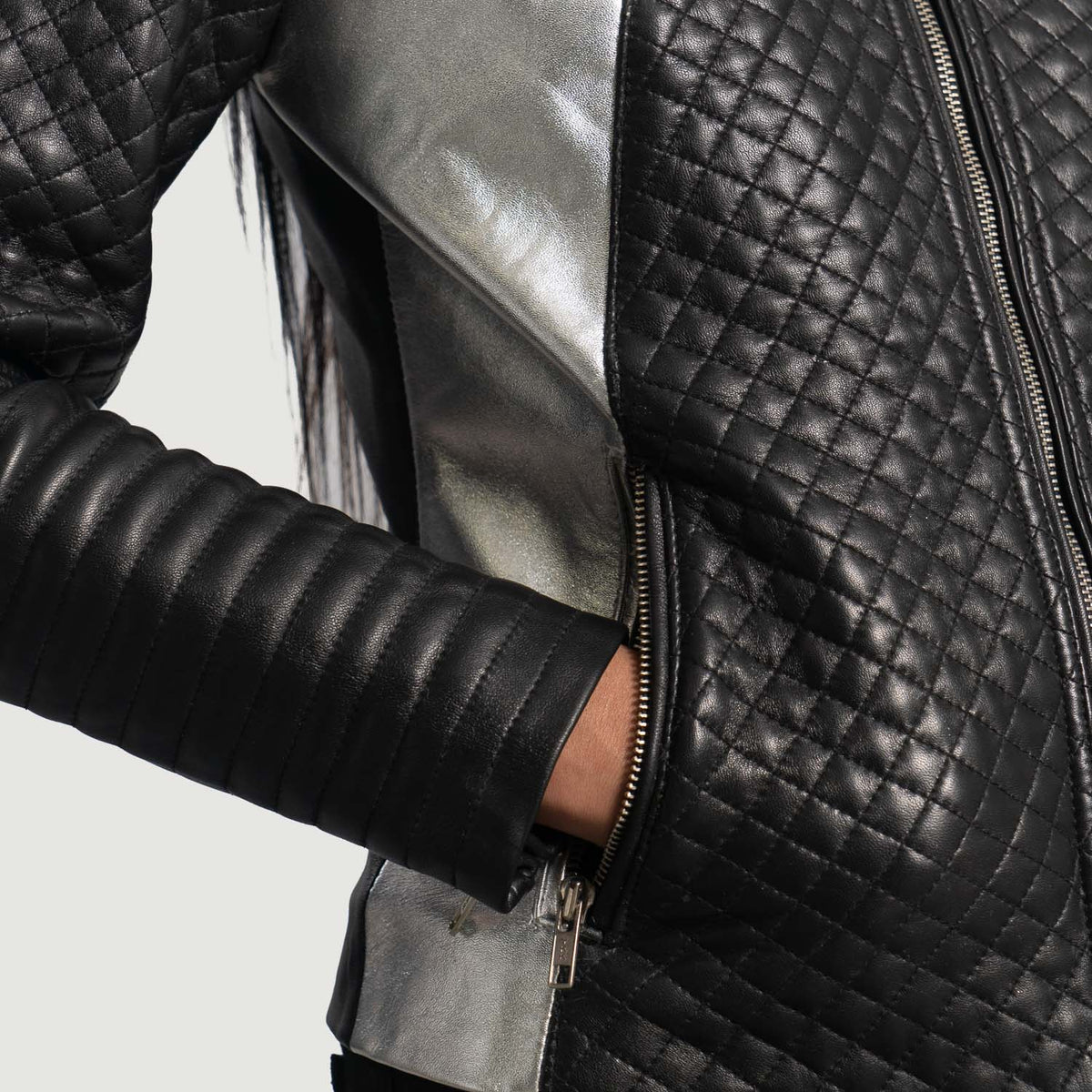 Alia Black Metallic Aniline Sheepskin Moto Jacket