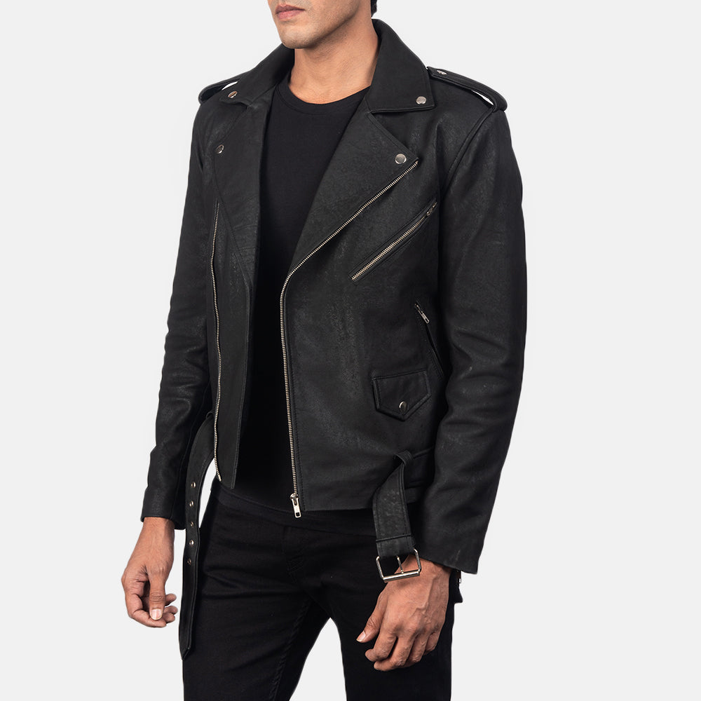 Allaric Alley Distressed Black Sheepskin Biker Jacket