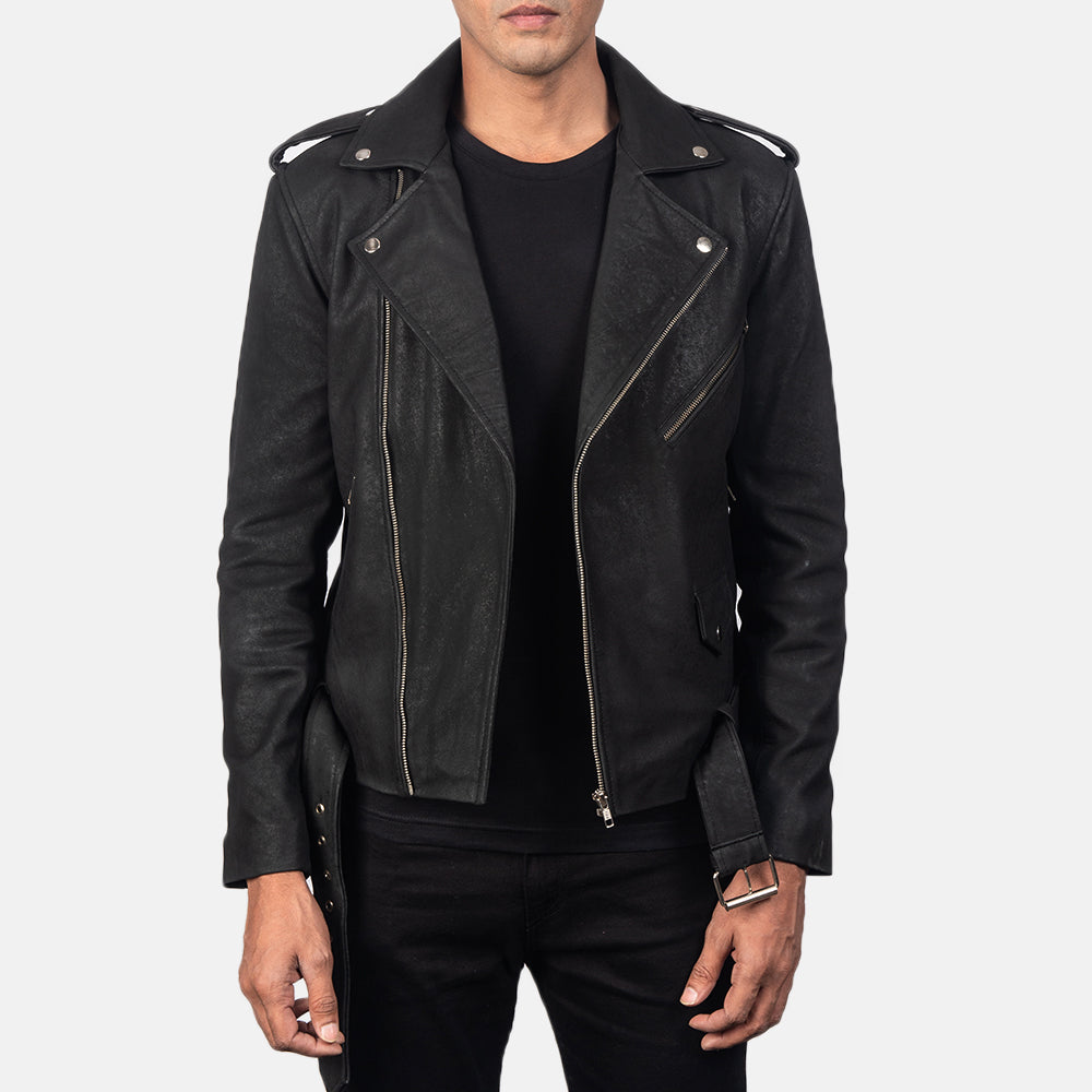 Allaric Alley Distressed Black Sheepskin Biker Jacket