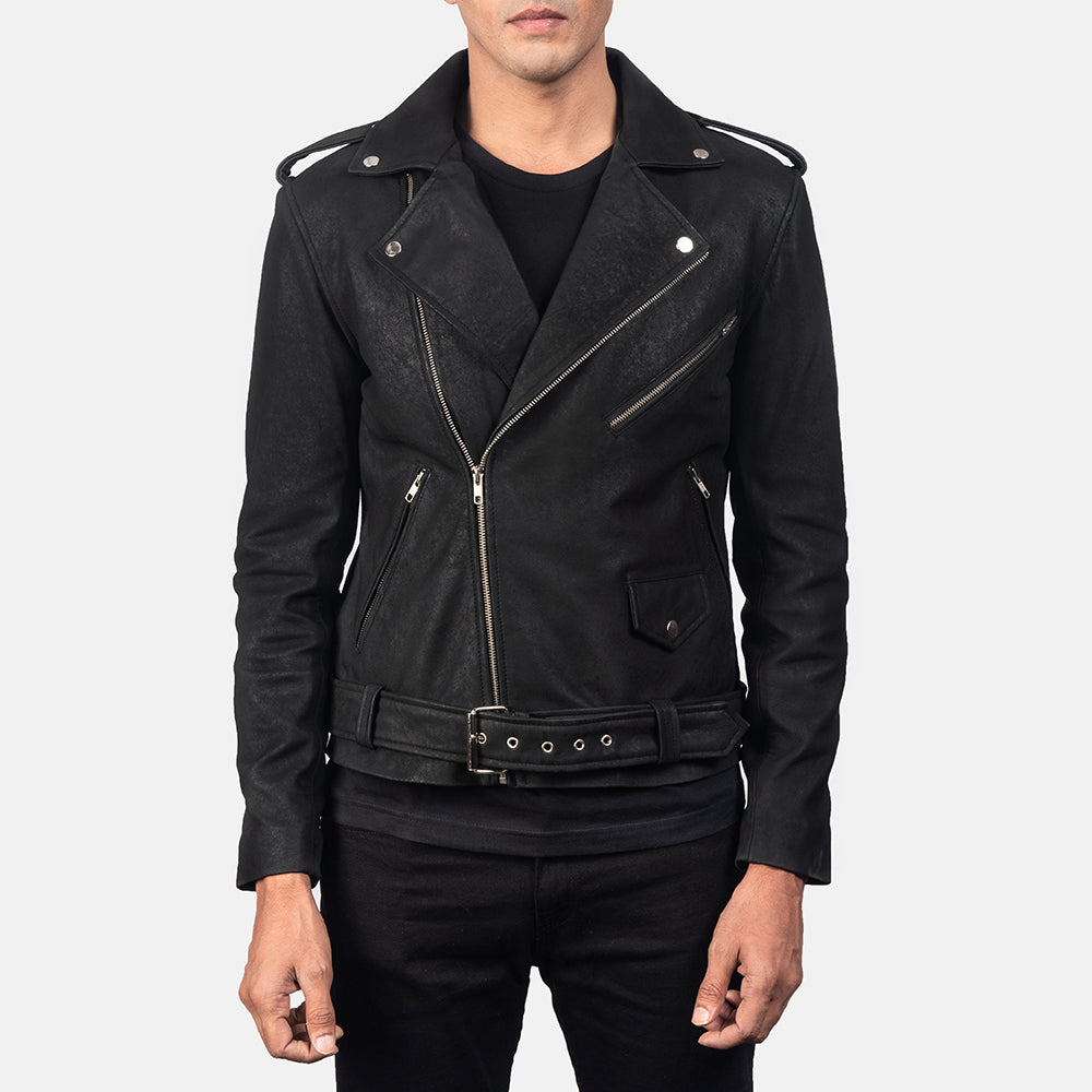 Allaric Alley Distressed Black Sheepskin Biker Jacket