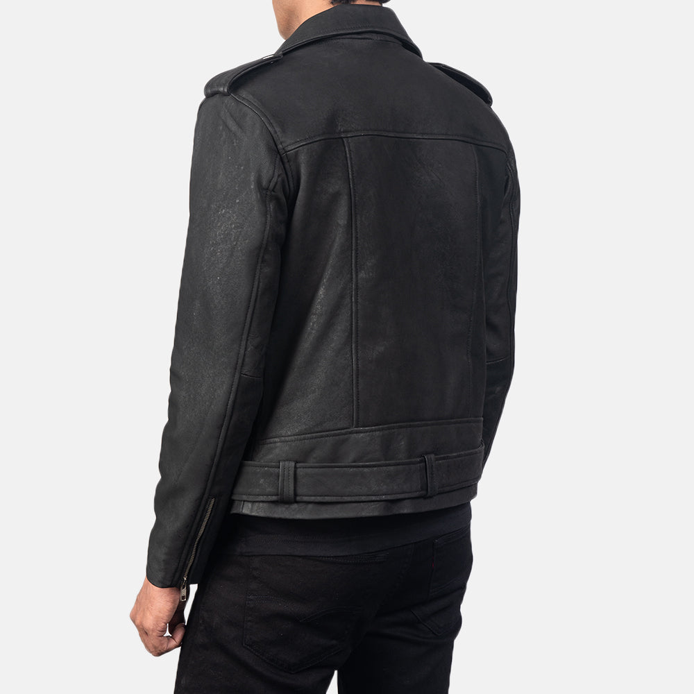 Allaric Alley Distressed Black Sheepskin Biker Jacket
