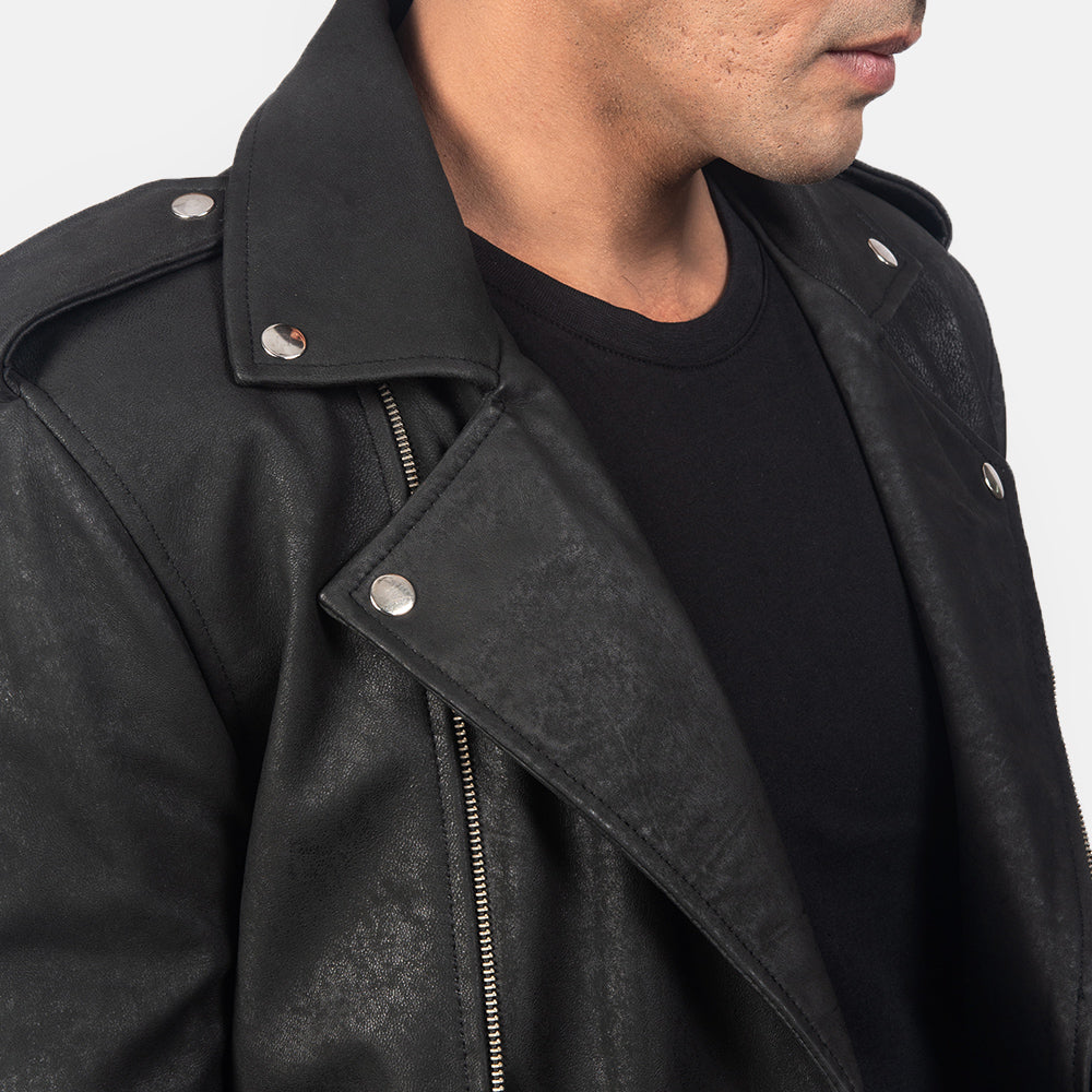 Allaric Alley Distressed Black Sheepskin Biker Jacket