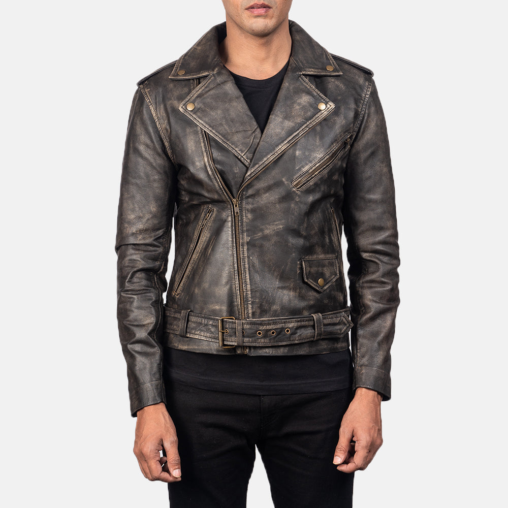 Allaric Alley Distressed Brown Goatskin Biker Jacket