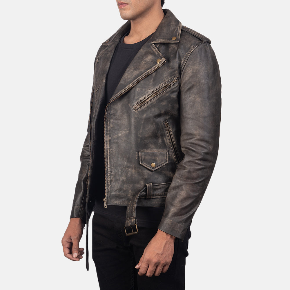 Allaric Alley Distressed Brown Goatskin Biker Jacket
