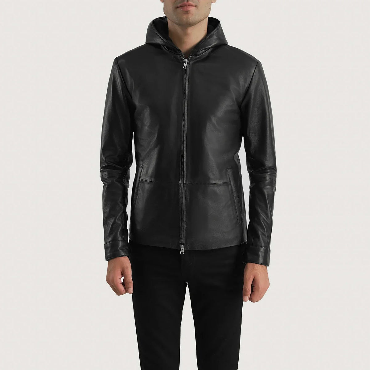 Andy Matte Black Hooded Sheepskin Leather Jacket