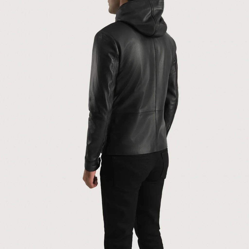 Andy Matte Black Hooded Sheepskin Leather Jacket