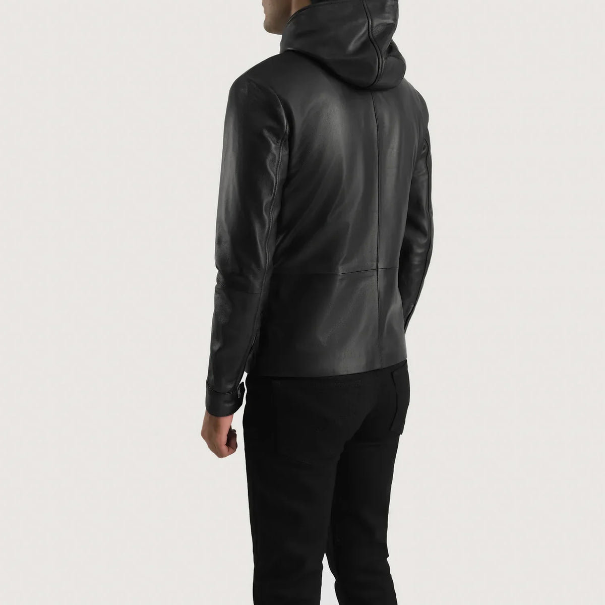 Andy Matte Black Hooded Sheepskin Leather Jacket