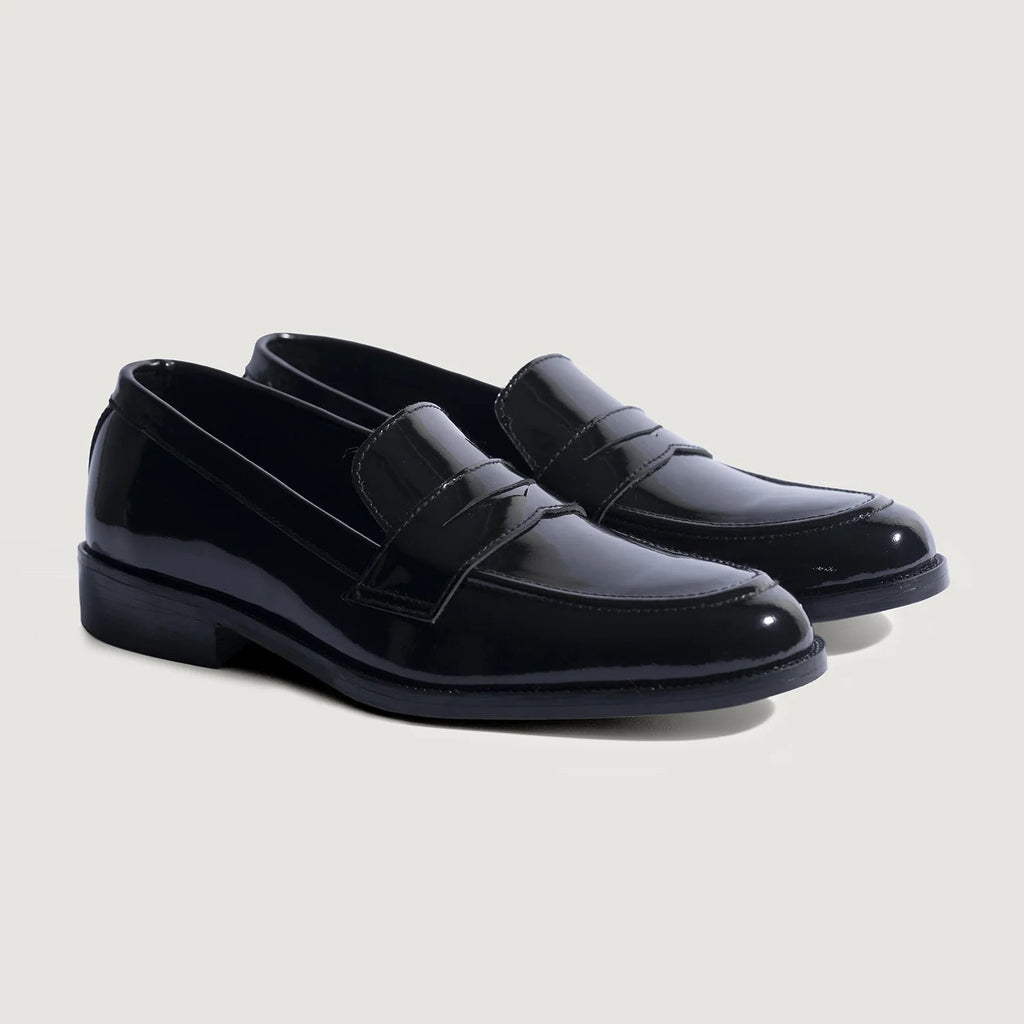 Baxton Patent Black Cowhide Leather Loafers