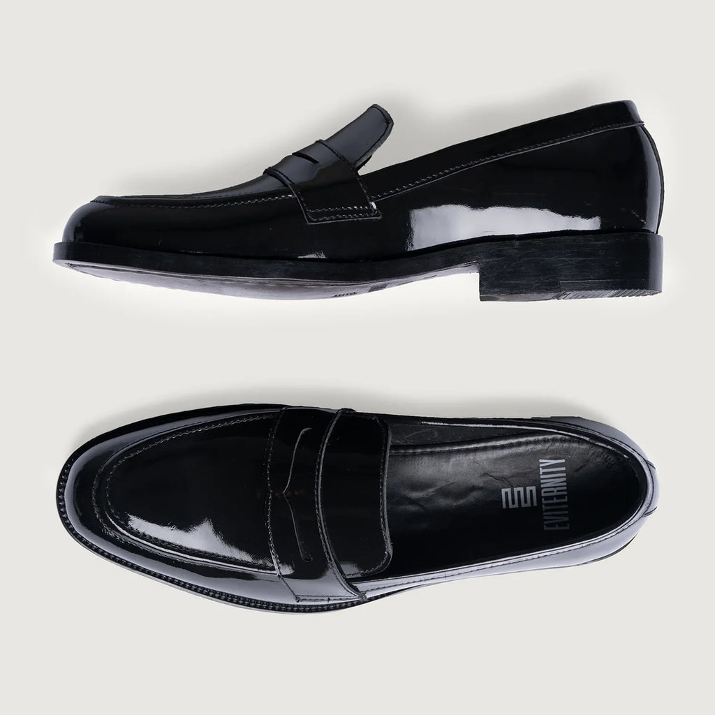 Baxton Patent Black Cowhide Leather Loafers