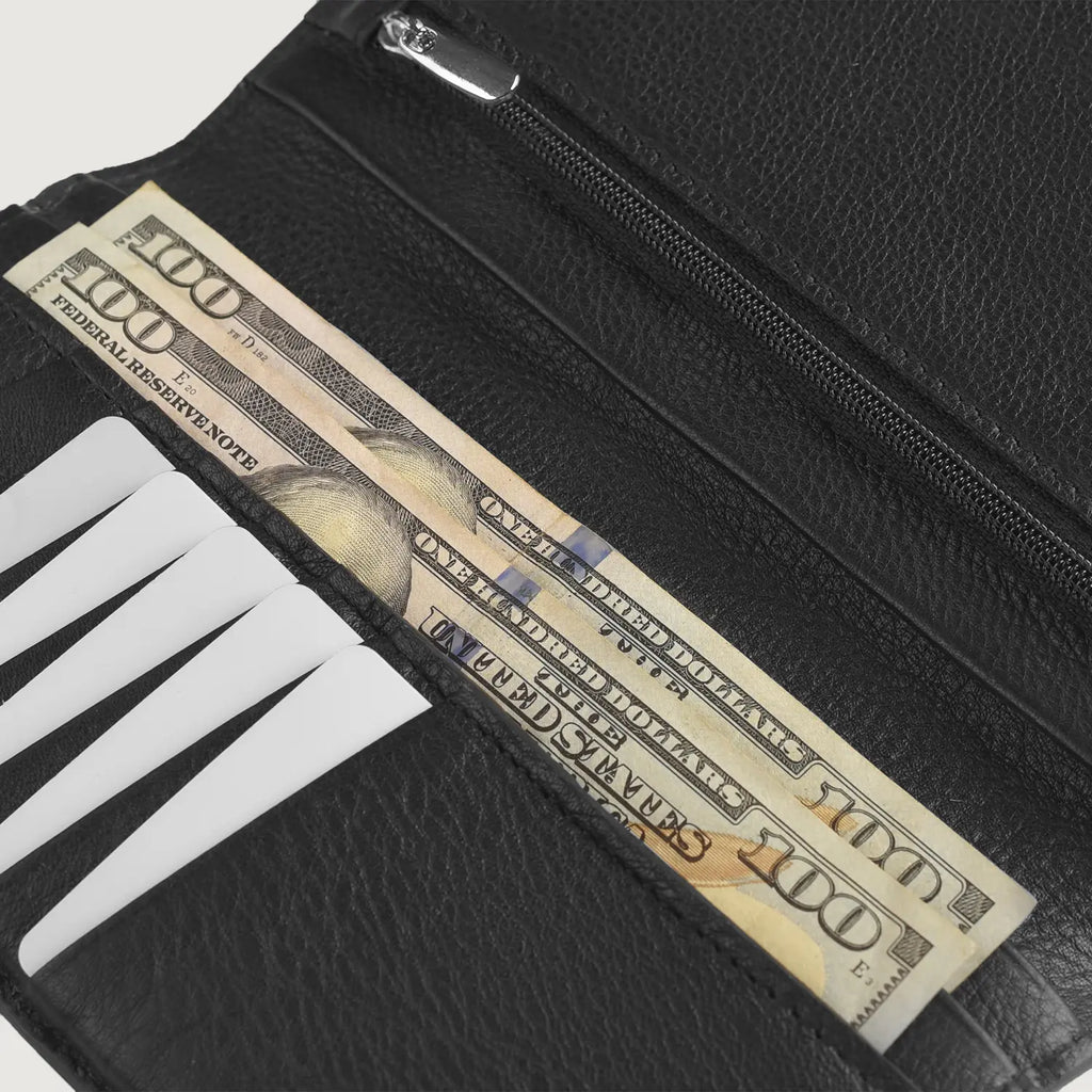 Cameron Black Full Grain Leather Long Wallet