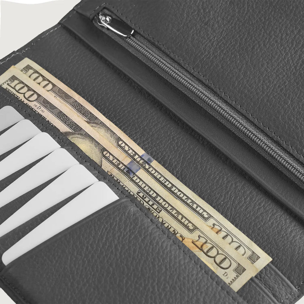Cameron Grey Full Grain Cowhide Long Wallet
