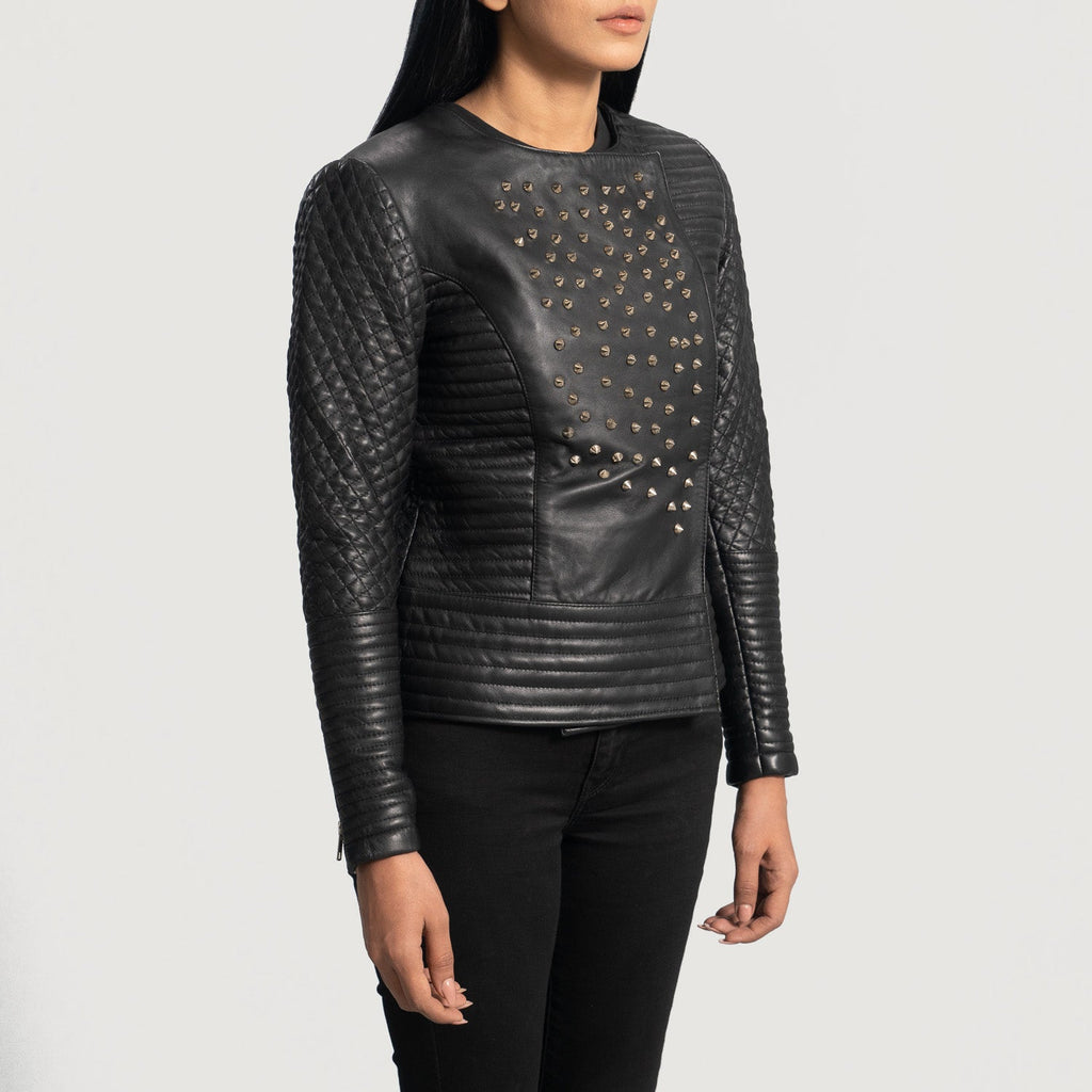 Celeste Black Studded Sheepskin Leather Jacket