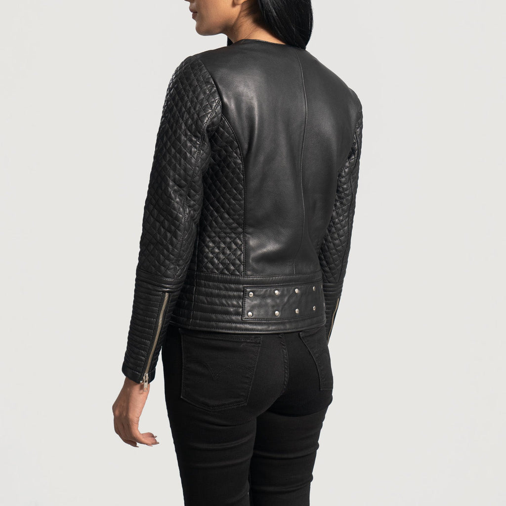 Celeste Black Studded Sheepskin Leather Jacket