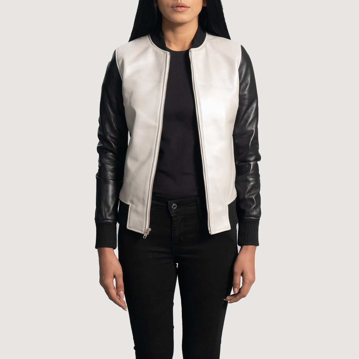 Cole Silver & Black Sheepskin Bomber Jacket
