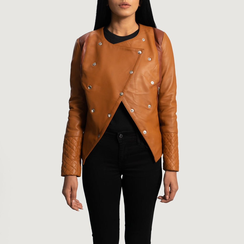 County Tan Brown Overlap Sheepskin Leather Jacket