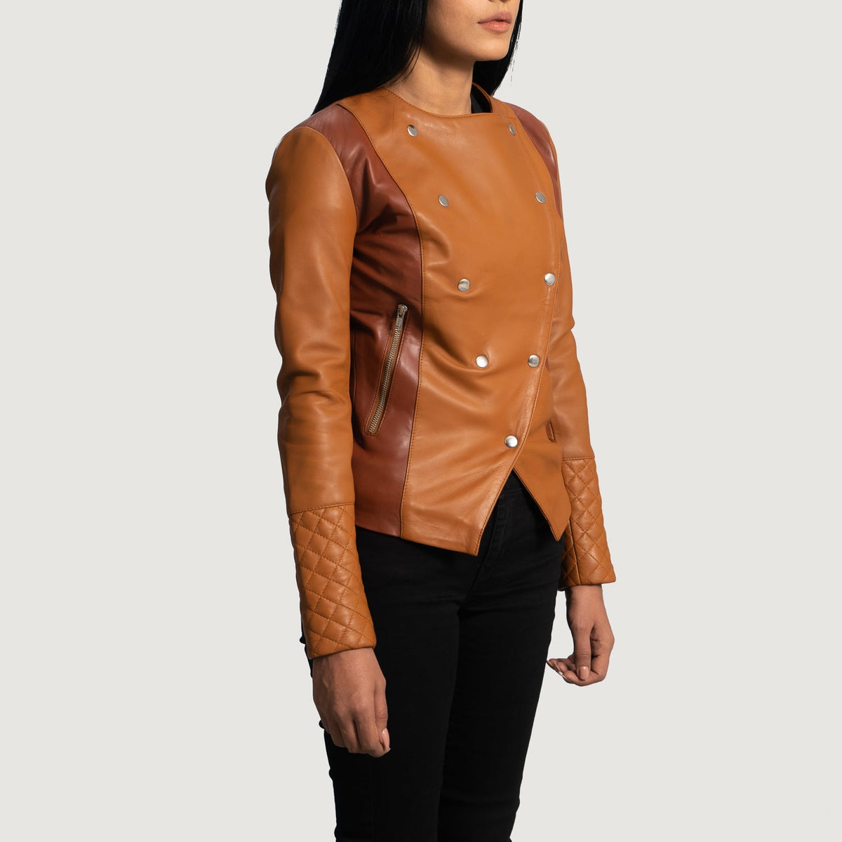 County Tan Brown Overlap Sheepskin Leather Jacket