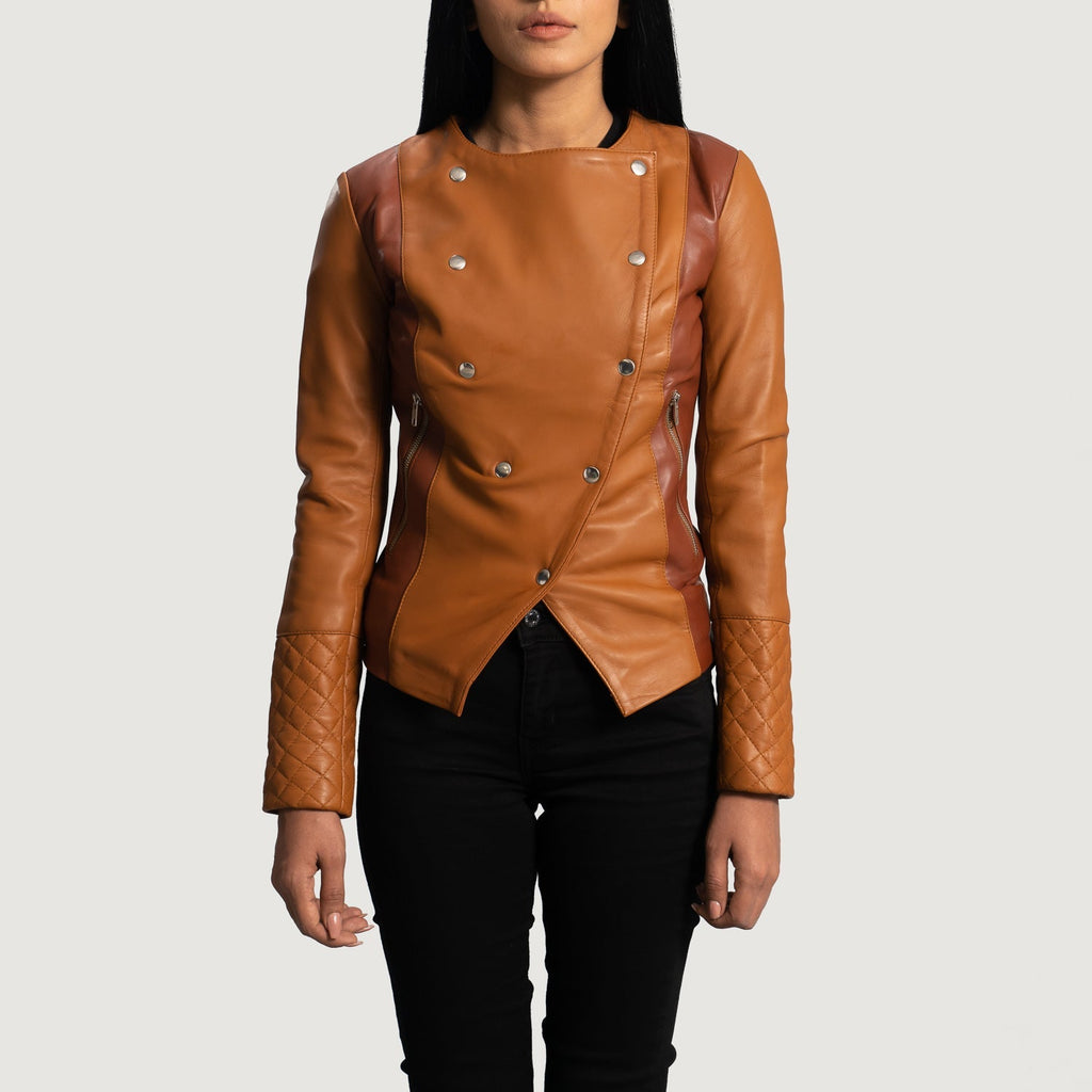 County Tan Brown Overlap Sheepskin Leather Jacket