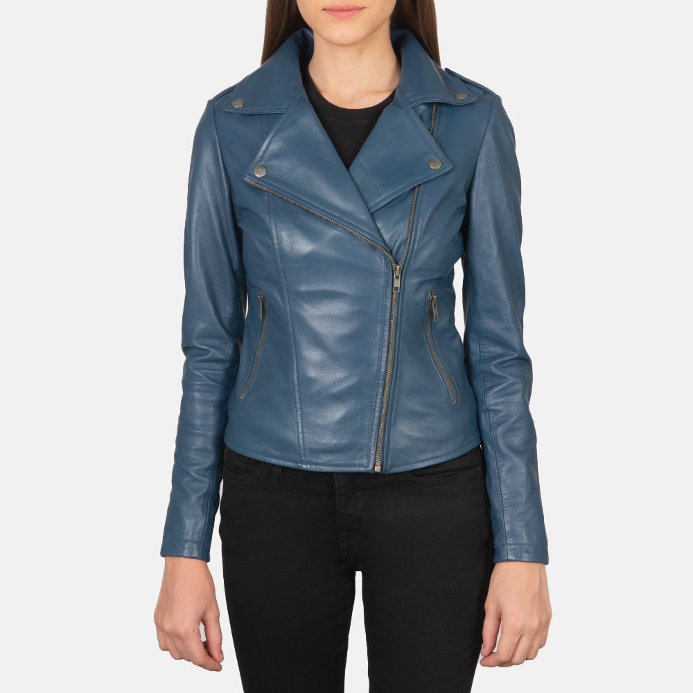 Flashback Blue Leather Moto Jacket