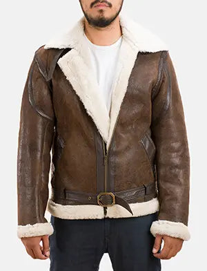 Forest Distressed Brown Double Face Shearling Jacket