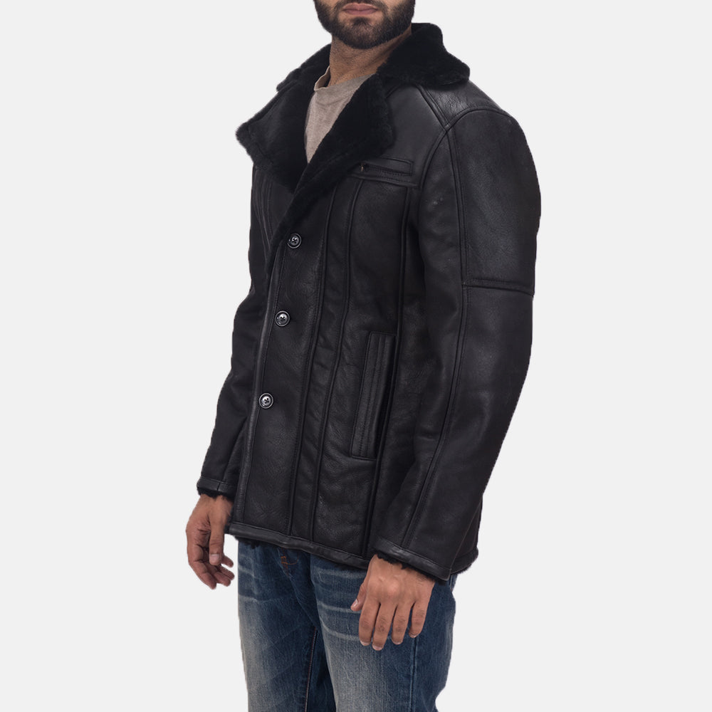 Furcliff Black Double Face Shearling Leather Coat