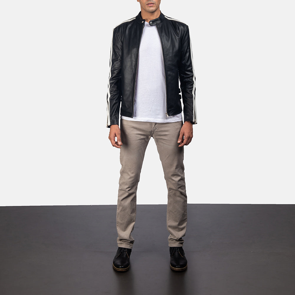 Hank Black & White Cowhide Moto Leather Jacket