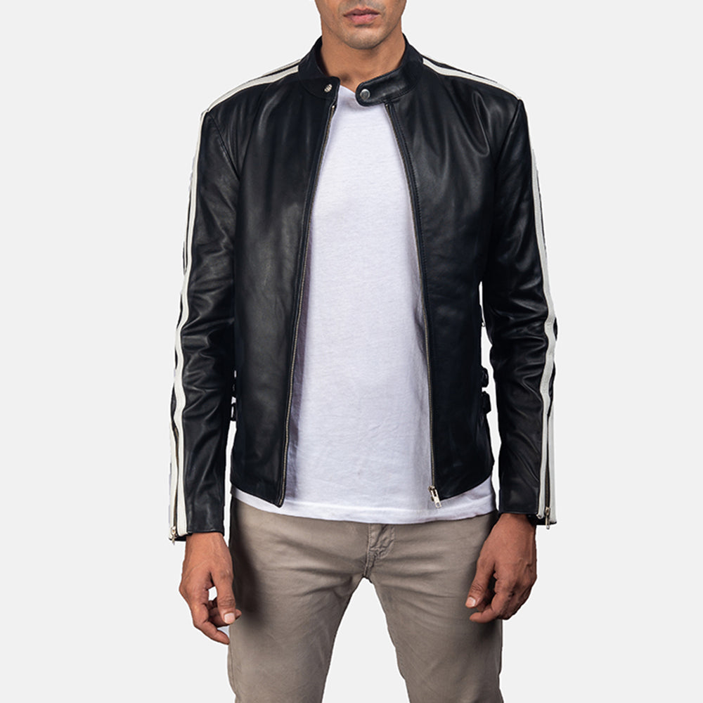 Hank Black & White Cowhide Moto Leather Jacket