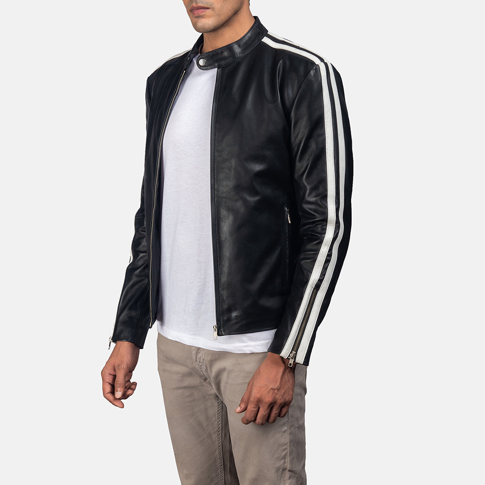 Hank Black & White Cowhide Moto Leather Jacket