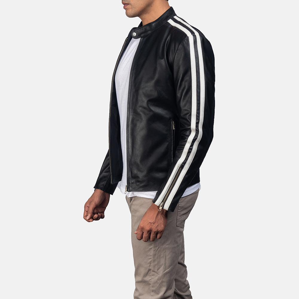 Hank Black & White Cowhide Moto Leather Jacket