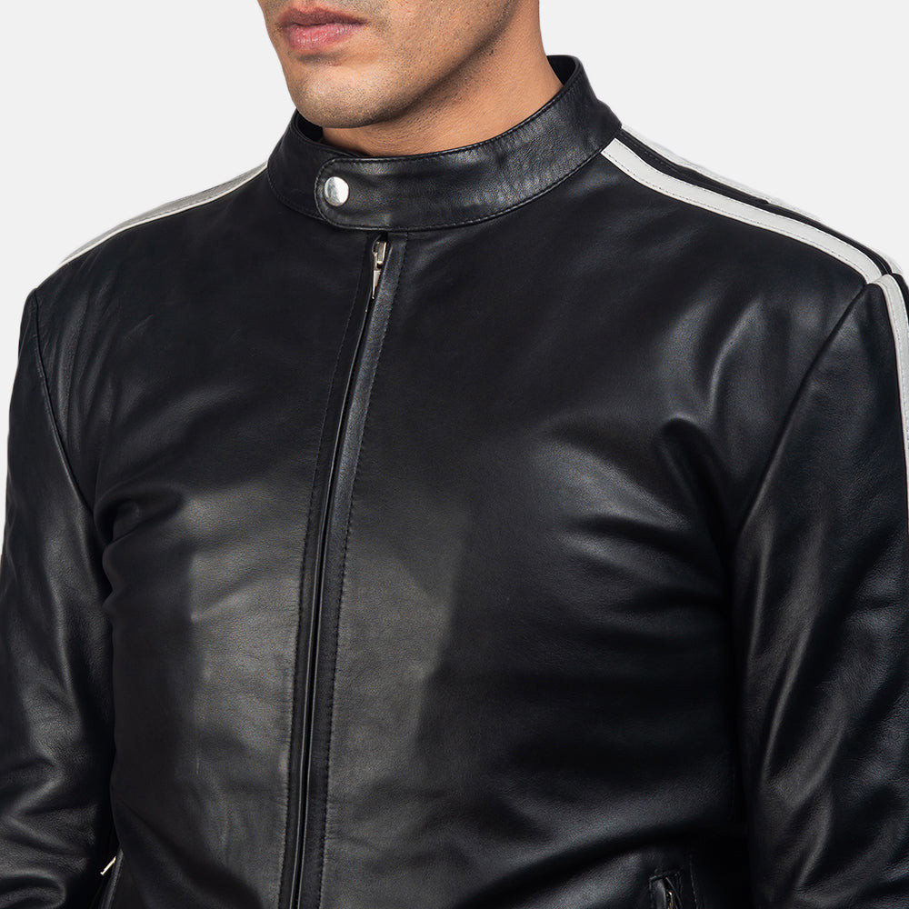 Hank Black & White Cowhide Moto Leather Jacket