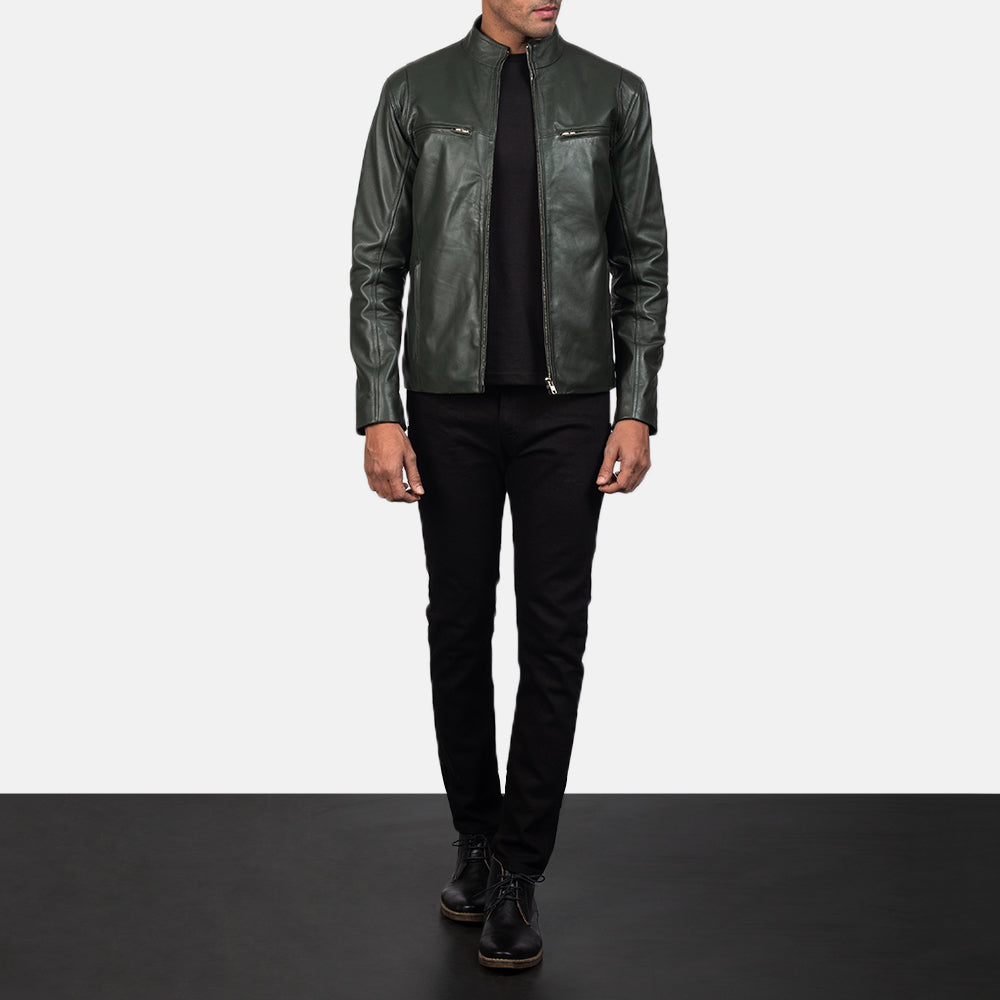 Ionic Green Sheepskin Leather Biker Jacket