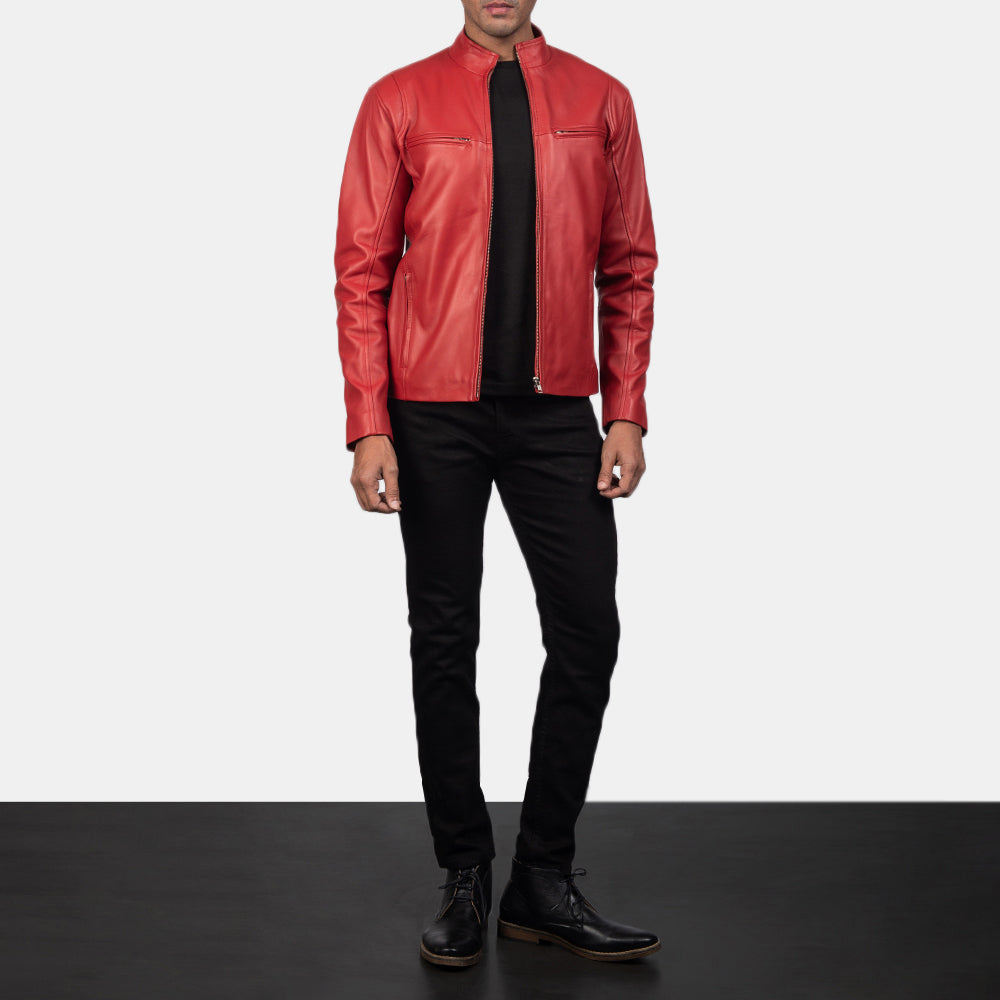 Ionic Red Sheepskin Leather Biker Jacket