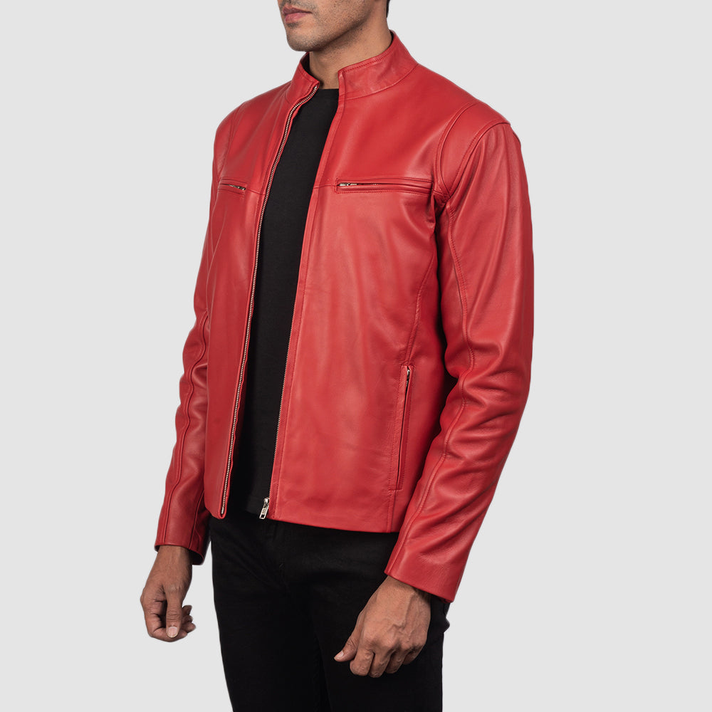 Ionic Red Sheepskin Leather Biker Jacket