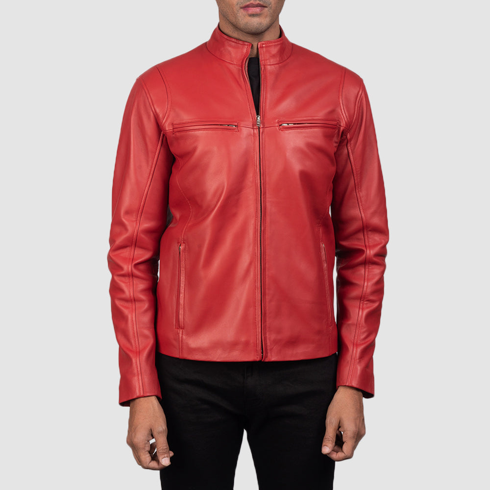 Ionic Red Sheepskin Leather Biker Jacket