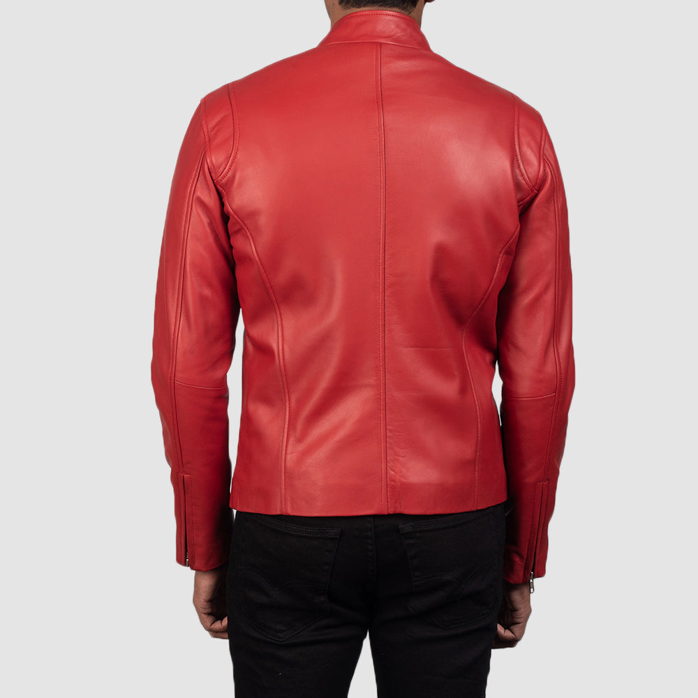 Ionic Red Sheepskin Leather Biker Jacket