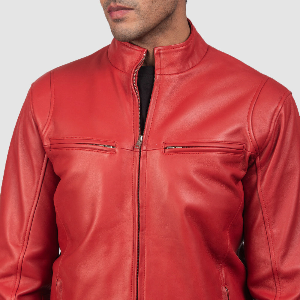 Ionic Red Sheepskin Leather Biker Jacket
