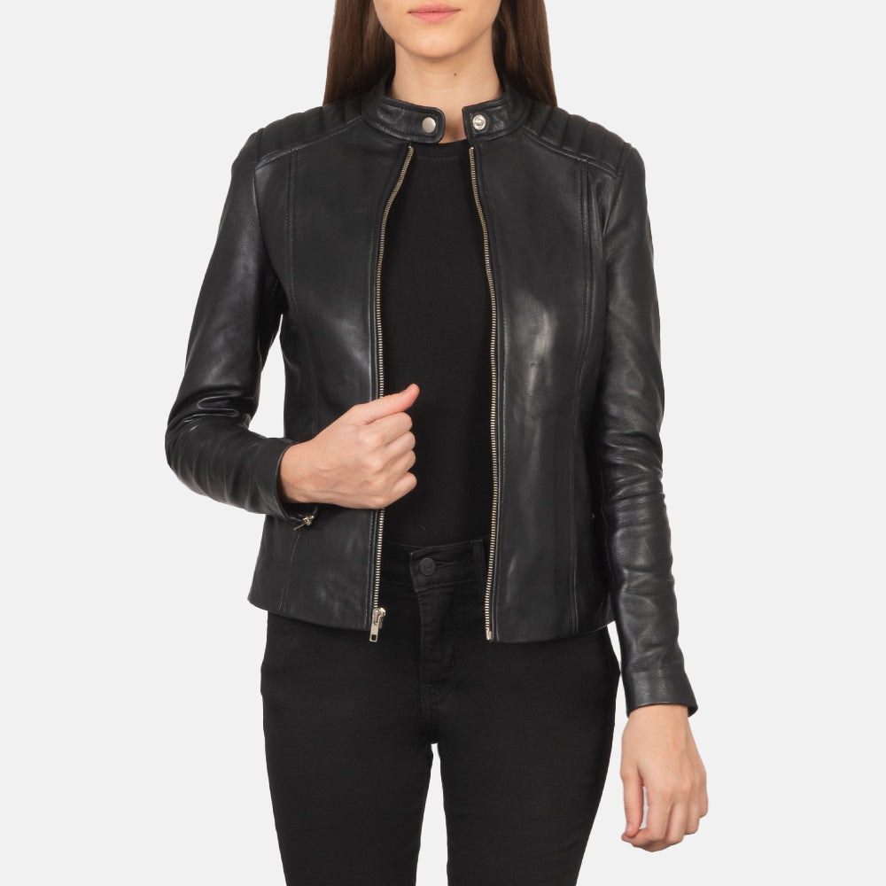 Kelsee Black Leather Moto Jacket